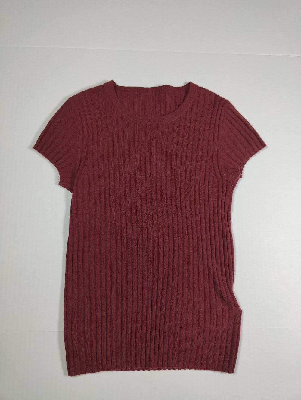 J Crew Womens 100% Featherweight Cashmere Ribbed Marron Shirt Sleeve Shirt Sz S